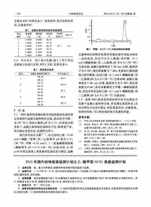 2010年国内动物疫病监测计划之三：猪甲型H1N1流感监测计划