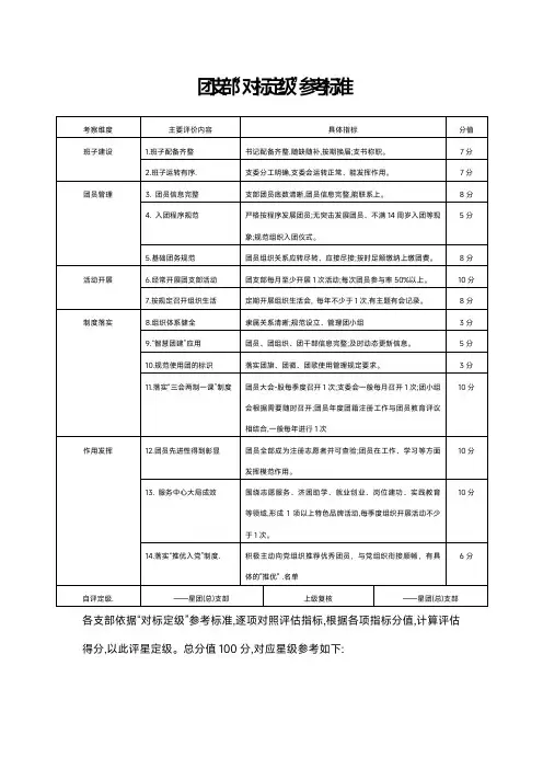 团支部“对标定级”参考标准