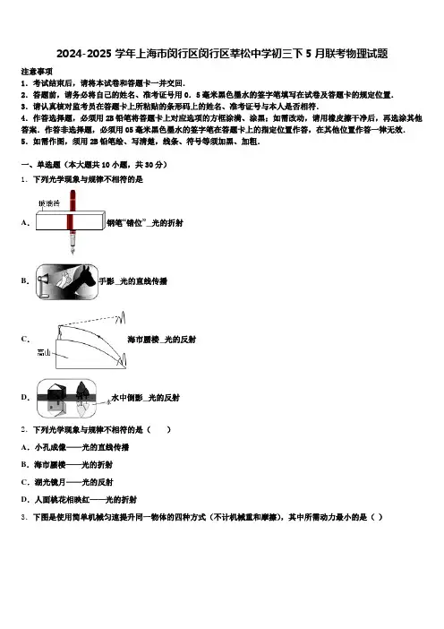 2024-2025学年上海市闵行区闵行区莘松中学初三下5月联考物理试题含解析