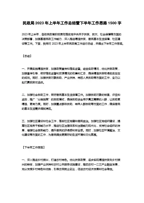 民政局2023年上半年工作总结暨下半年工作思路