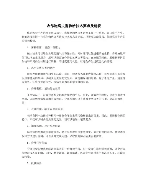 农作物病虫害防治技术要点及建议