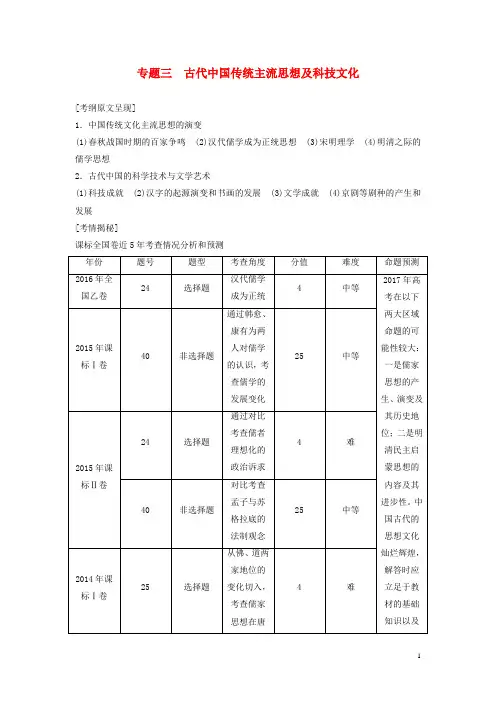 2019届高三历史二轮复习第1部分专题三古代中国传统主流思想及科技文化教师用书16(1)