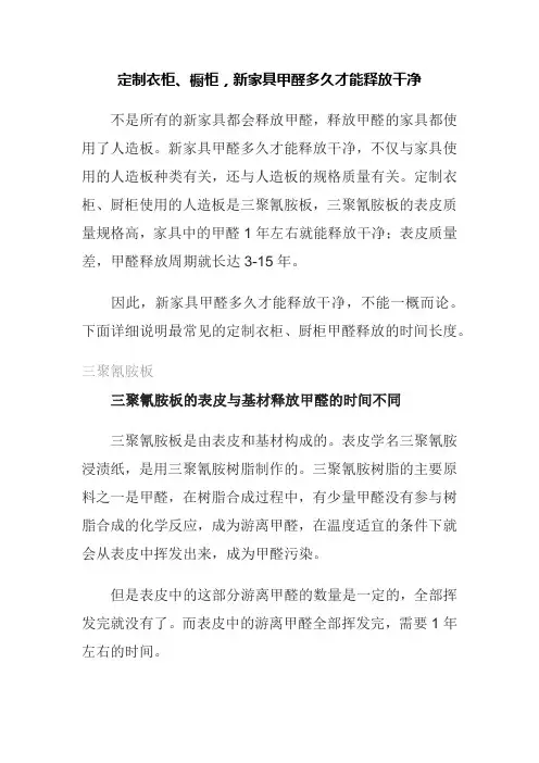 定制衣柜、橱柜,新家具甲醛多久才能释放干净