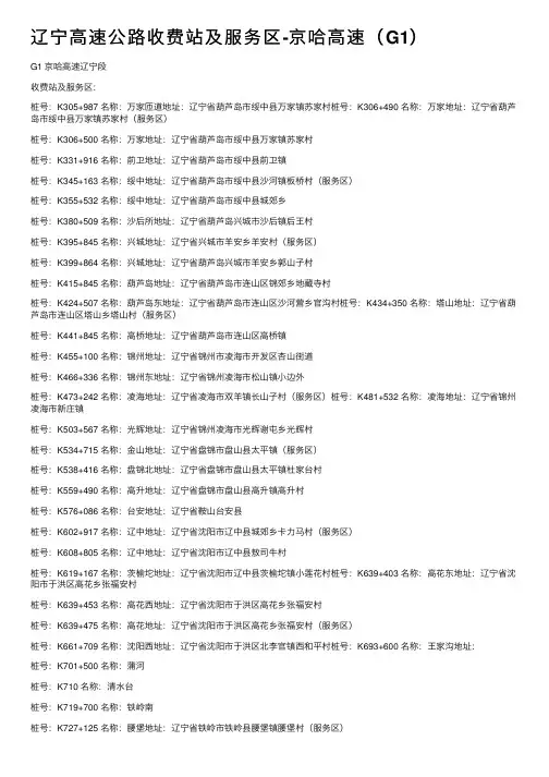 辽宁高速公路收费站及服务区-京哈高速（G1）