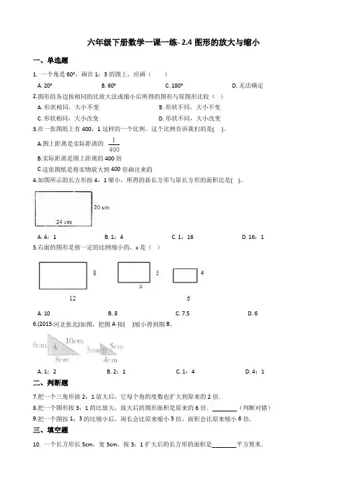 六年级下册数学一课一练- 2.4图形的放大与缩小 北师大版(2014秋)(含答案)