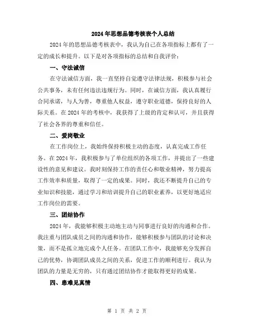 2024年思想品德考核表个人总结
