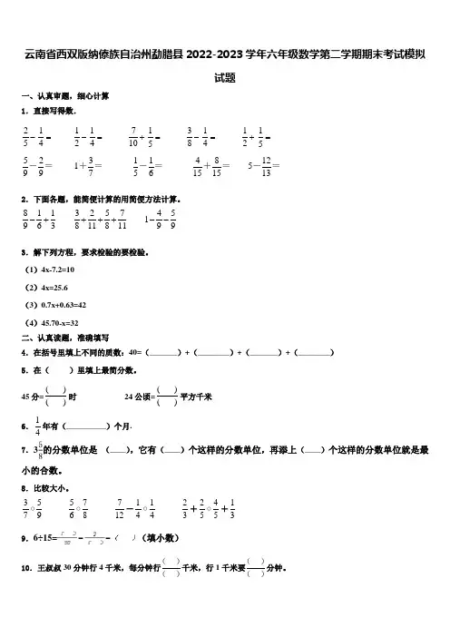 云南省西双版纳傣族自治州勐腊县2022-2023学年六年级数学第二学期期末考试模拟试题含解析