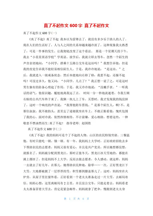 真了不起作文600字 真了不起作文