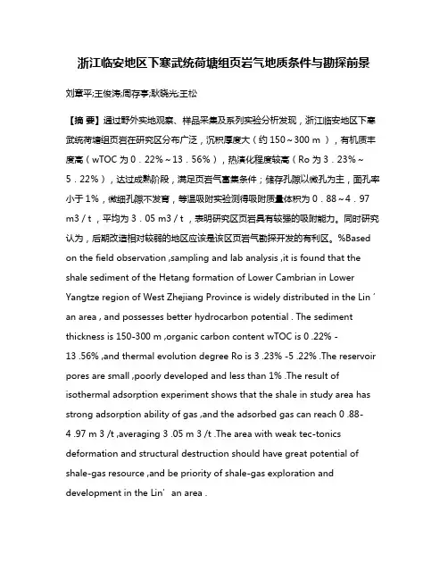 浙江临安地区下寒武统荷塘组页岩气地质条件与勘探前景