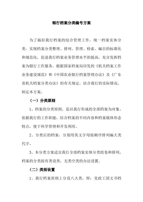银行档案分类编号方案
