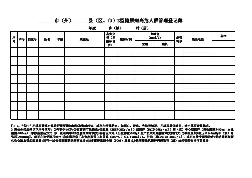 糖尿病高危人群管理登记簿