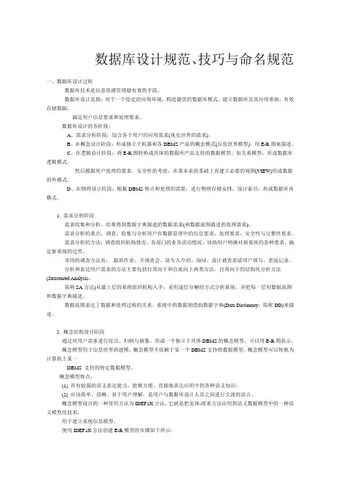 数据库设计规范与命名规则