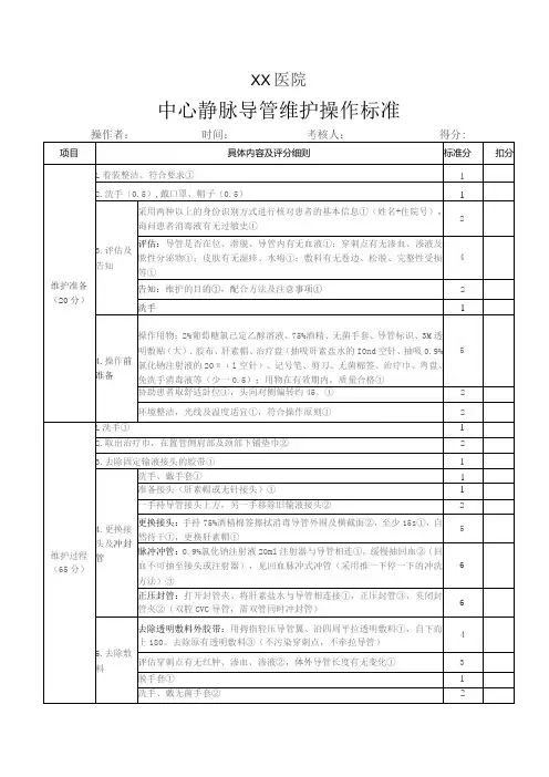 中心静脉导管维护操作标准