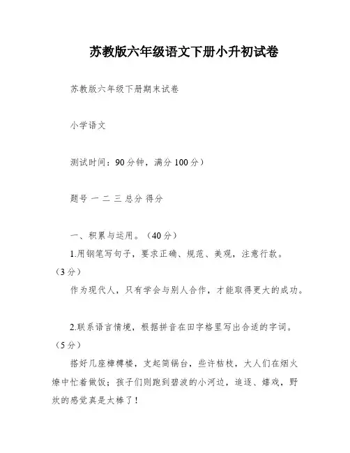 苏教版六年级语文下册小升初试卷