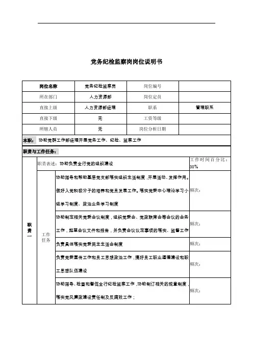 党务纪检监察岗岗位说明书.doc