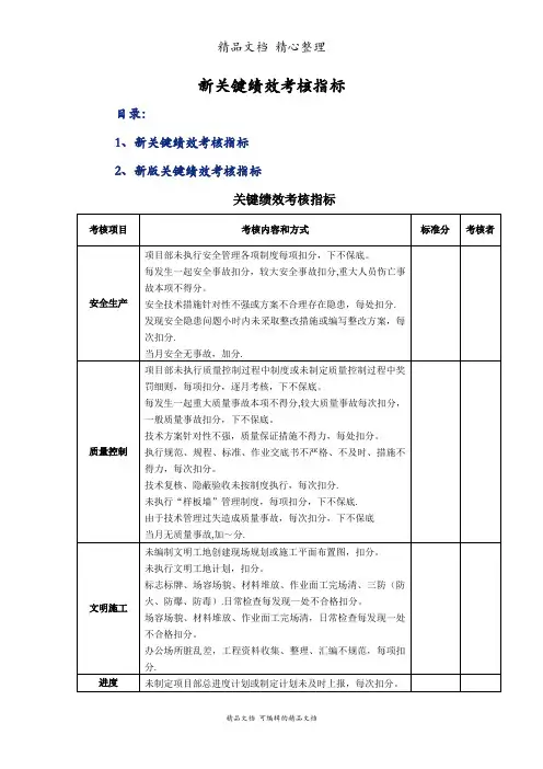 新关键绩效考核指标