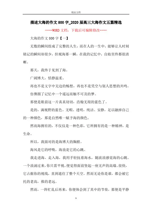 描述大海的作文800字_2020届高三大海作文五篇精选