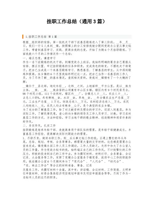 挂职工作总结(通用3篇)