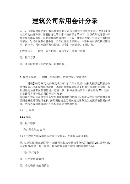 建筑工程公司常用会计分录大全