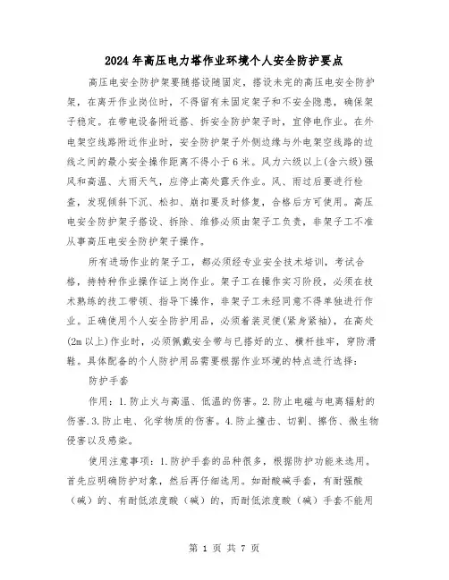 2024年高压电力塔作业环境个人安全防护要点（三篇）