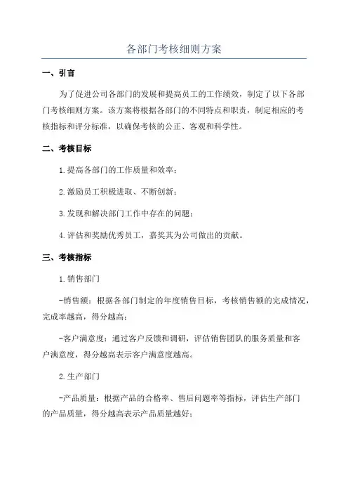 各部门考核细则方案