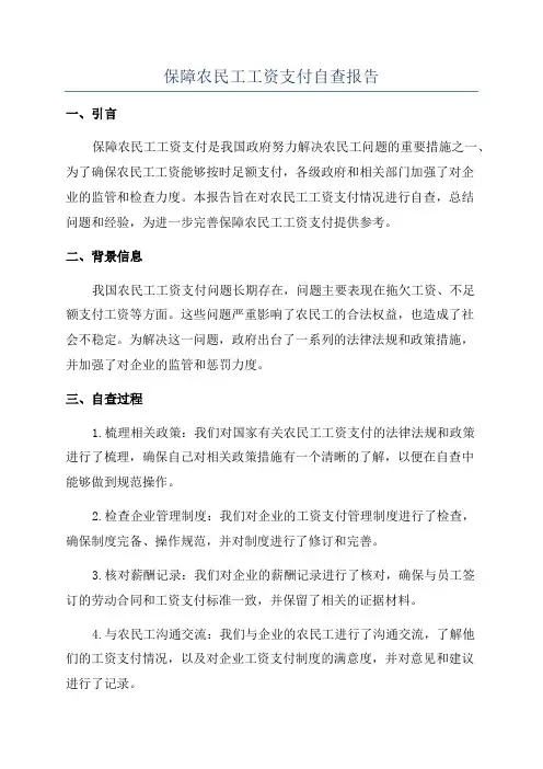 保障农民工工资支付自查报告