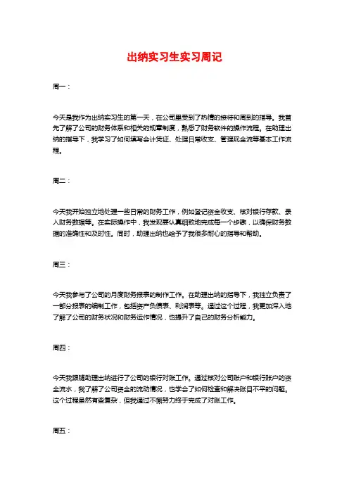 出纳实习生实习周记