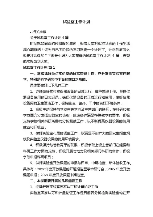 试验室工作计划