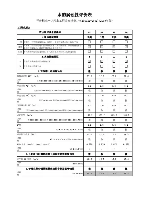 水质分析腐蚀性评价(2009修订稿)--用于干湿交替场地