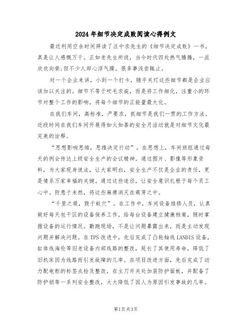 2024年细节决定成败阅读心得例文(2篇)