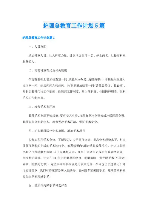 护理总教育工作计划5篇