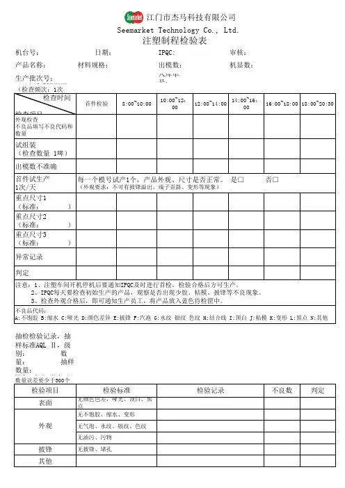 注塑制程检验表