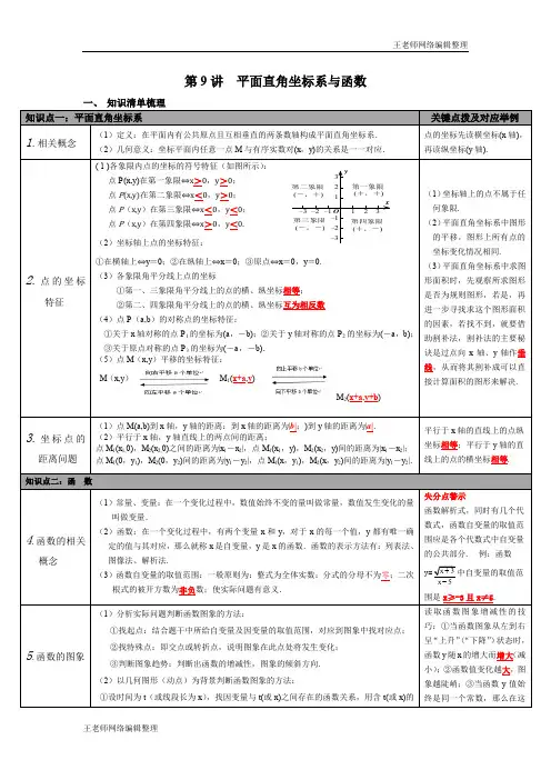 2020年春人教版中考知识点梳理第9讲 平面直角坐标系与函数