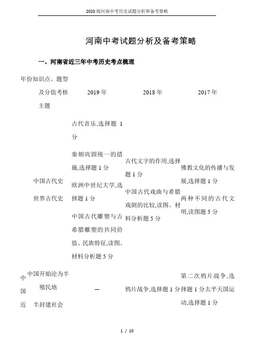 2020版河南中考历史试题分析和备考策略