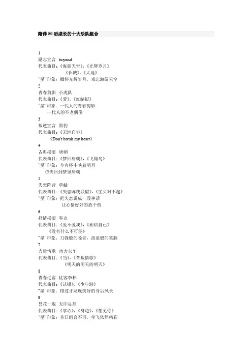 陪伴80后成长的十大乐队组合