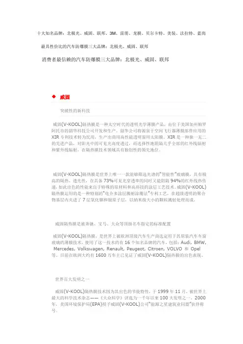 隔热膜十大知名品牌