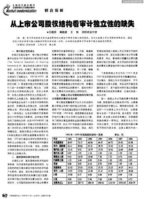 从上市公司股权结构看审计独立性的缺失