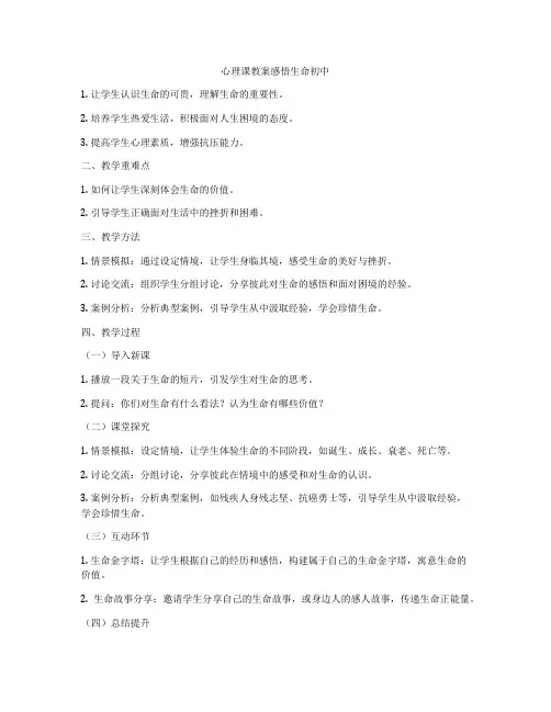 心理课教案感悟生命初中