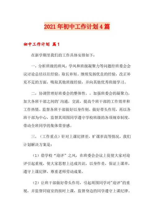 【最新】2021年初中工作计划4篇