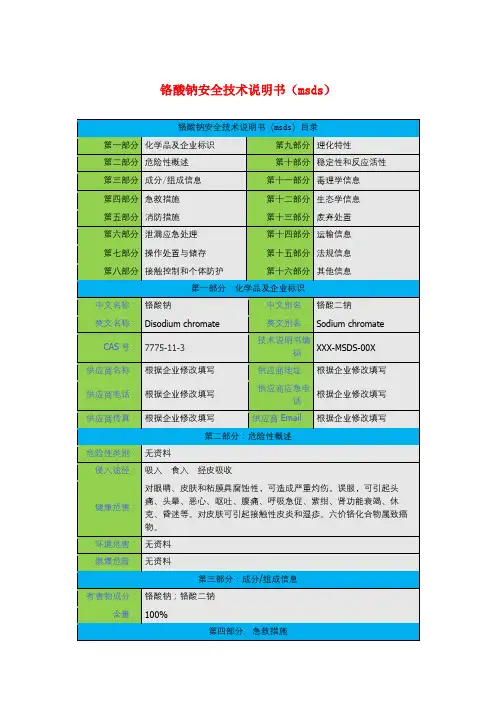 铬酸钠安全技术说明书(msds)