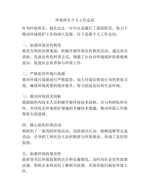 环保所长个人工作总结