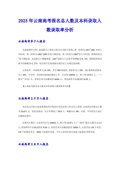 2023年云南高考报名总人数及本科录取人数录取率分析