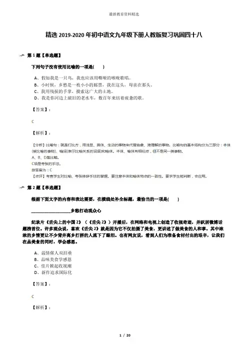 精选2019-2020年初中语文九年级下册人教版复习巩固四十八