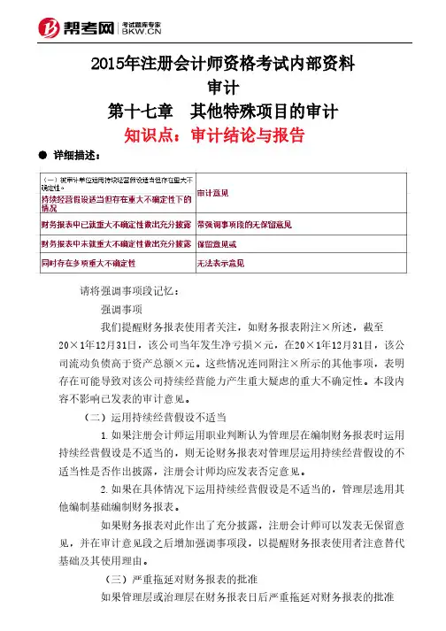 第十七章 其他特殊项目的审计-审计结论与报告 