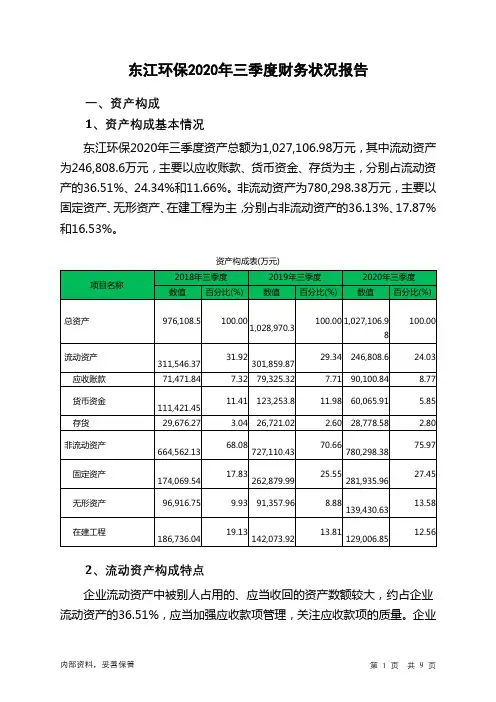 东江环保2020年三季度财务状况报告