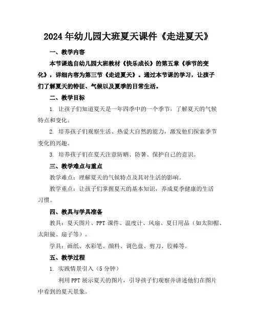 2024年幼儿园大班夏天课件《走进夏天》