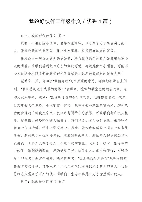 我的好伙伴三年级作文(优秀4篇)
