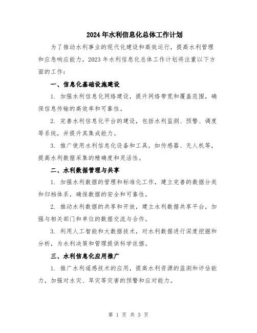 2024年水利信息化总体工作计划