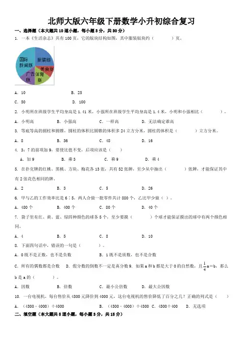 北师大版六年级下册数学小升初综合复习