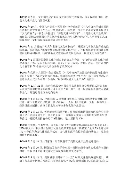 1998年-2010年中国文化产业大事记